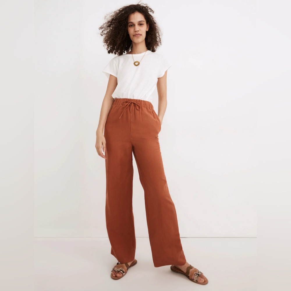Madewell Linen-Blend Huston Pull-On Full-Length Pants in Afterglow Red Size XS